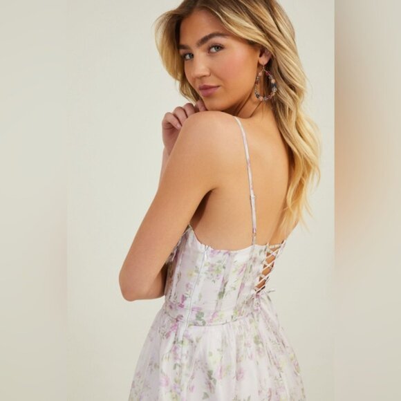 NWT ALTAR'D STATE Ada Maxi White/Pink Floral Corset Dress w Lace-up Back XS - Picture 5 of 15